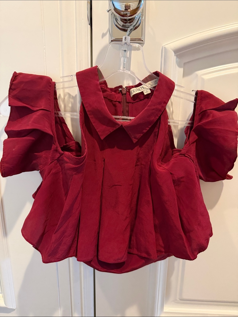 Burgundy Cold-Shoulder Ruffle Blouse
